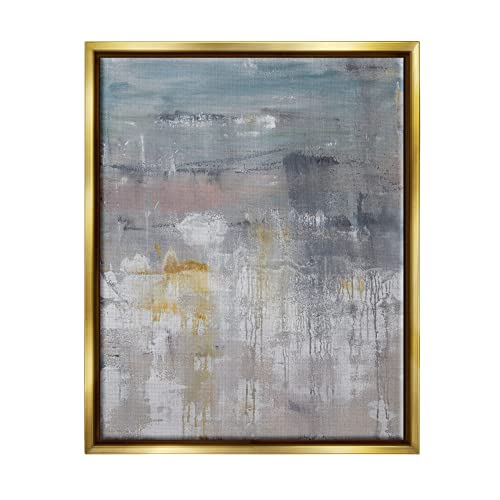 Enigmatic Paint Drip Contemporary Neutrals Yellow Accent Gold Floating Frame