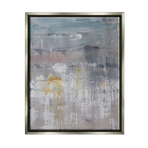 Enigmatic Paint Drip Contemporary Neutrals Yellow Accent Gray Floating Frame