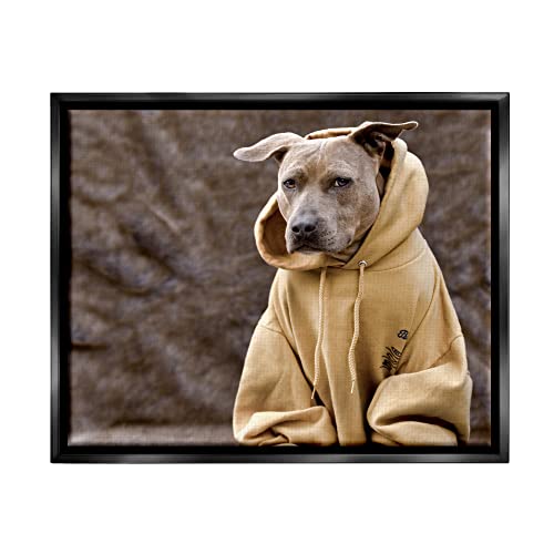 Beautiful Dog Wearing Cozy Yellow Hoodie Photography Black Floating Frame