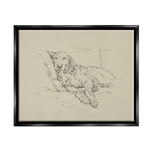 Peaceful Resting Labrador Dog Pencil Sketch Drawing Black Floating Frame