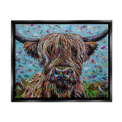 Highland Cattle Cow Layered Flecked Abstract Portrait Black Floating Frame