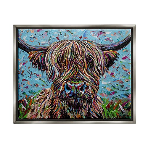 Highland Cattle Cow Layered Flecked Abstract Portrait Gray Floating Frame