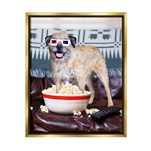 Dog 3-D Movie Night Couch Snacking Popcorn Gold Floating Frame