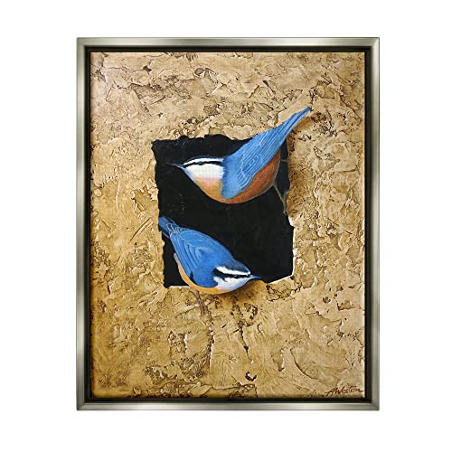 Blue Bird Pair Perched Rough Layered Structure Gray Floating Frame