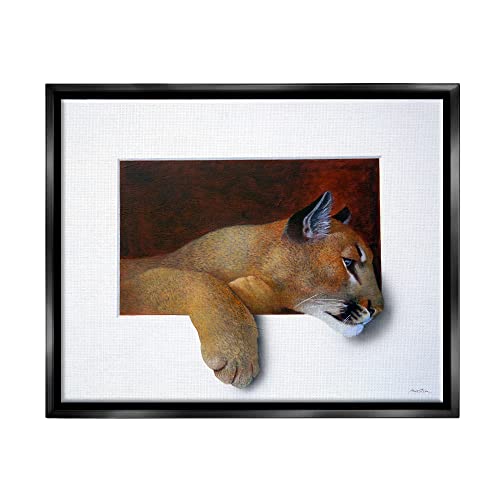 Wild Cougar Resting Head Interesting Illusion Painting Black Floating Frame