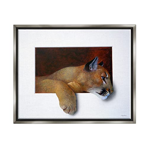 Wild Cougar Resting Head Interesting Illusion Painting Gray Floating Frame