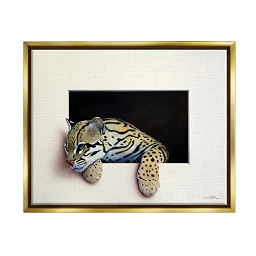 Wildlife Ocelot Resting Paws Cutout Illusion Gold Floating Frame