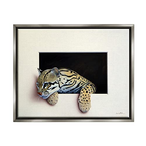 Wildlife Ocelot Resting Paws Cutout Illusion Gray Floating Frame