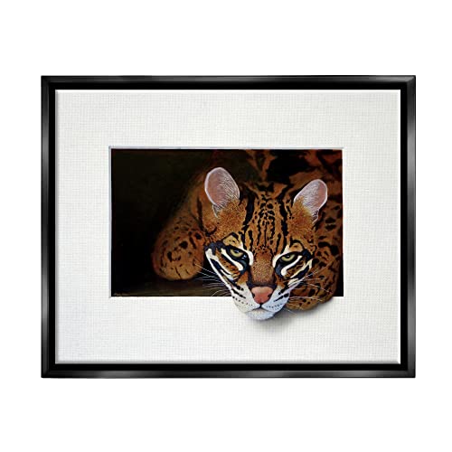 Menacing Cheetah Glaring Jungle Cat Obscure Painting Black Floating Frame