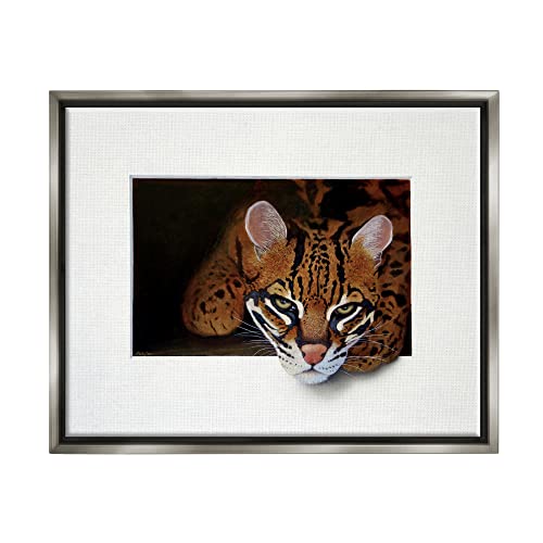 Menacing Cheetah Glaring Jungle Cat Obscure Painting Gray Floating Frame