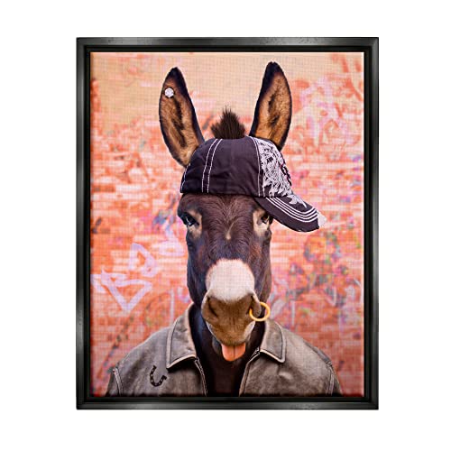 Cool Trendy Donkey Wearing Hat Street Graffiti Black Floating Frame