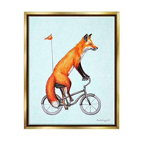 Eccentric Red Fox Riding Bicycle Biking Flag Gold Floating Frame