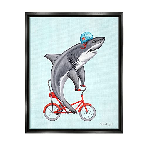 Great White Shark On Red Bicycle Blue Helmet Black Floating Frame