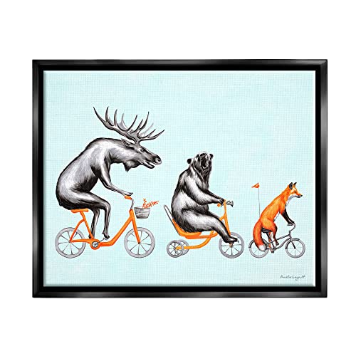 Wildlife Animals Riding Bikes Moose Bear Fox Black Floating Frame