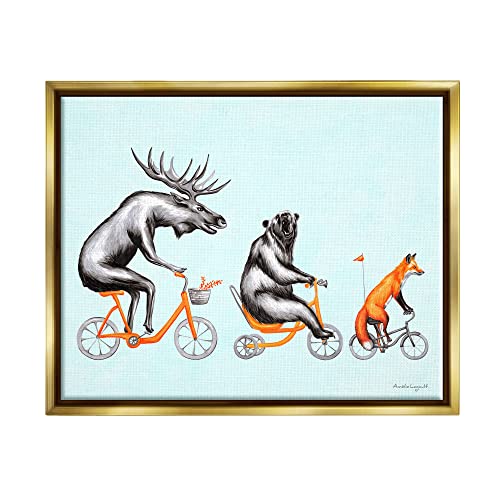 Wildlife Animals Riding Bikes Moose Bear Fox Gold Floating Frame