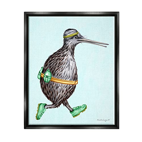 Kiwi Bird Jogging Exercise Clothing Sneakers Illustration Black Floating Frame