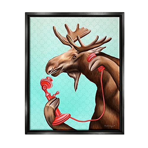 Vintage Moose With Candlestick Telephone Ombre Background Black Floating Frame