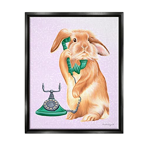 Fluffy Bunny Rabbit Talking Green Rotary Phone Black Floating Frame