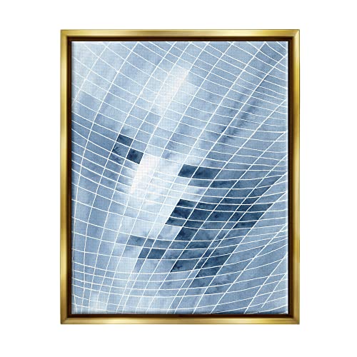 Modern Warped Blue Square Shapes White Lines Gold Floating Frame