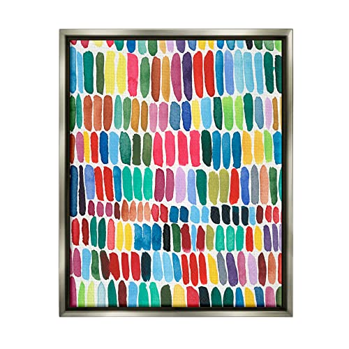 Varied Rainbow Lines Abstract Pattern Watercolor Detail Gray Floating Frame