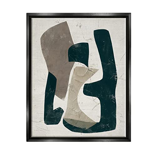 Weathered Abstract Shapes Modern Geometric Neutral Tones Black Floating Frame