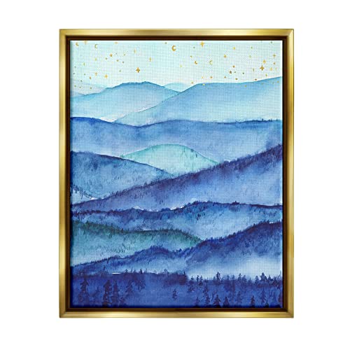 Blue Mountains Trees Scenery Shining Stars Sky Gold Floating Frame