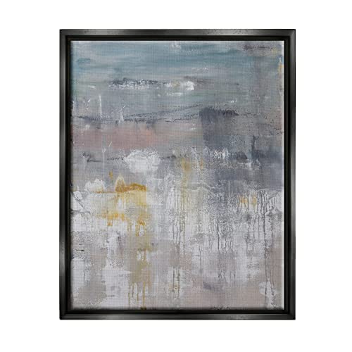 Enigmatic Paint Drip Contemporary Neutrals Yellow Accent Black Floating Frame