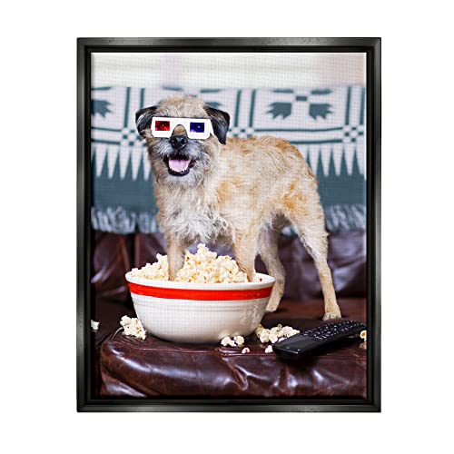 Dog 3-D Movie Night Couch Snacking Popcorn Black Floating Frame