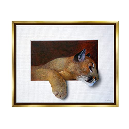 Wild Cougar Resting Head Interesting Illusion Painting Gold Floating Frame