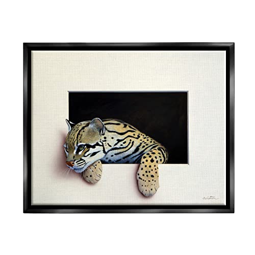 Wildlife Ocelot Resting Paws Cutout Illusion Black Floating Frame