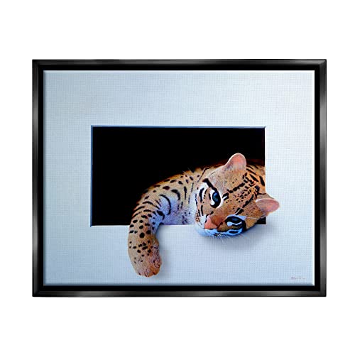 Baby Ocelot Cat Relaxing Paw Dark Mysterious Space Black Floating Frame