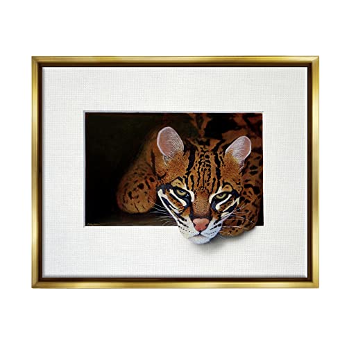 Menacing Cheetah Glaring Jungle Cat Obscure Painting Gold Floating Frame