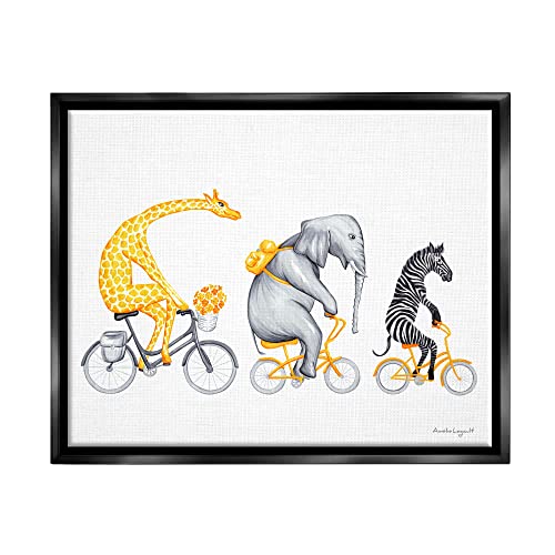 Savanna Animals Riding Bikes Bicycles Yellow Accent Black Floating Frame