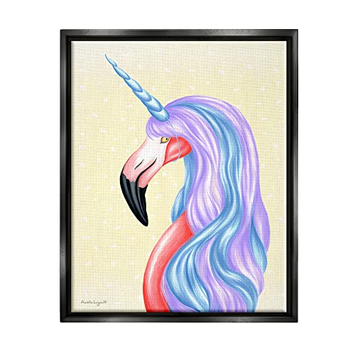 Radiant Flamingo Bird Pastel Unicorn Horn Hair Black Floating Frame