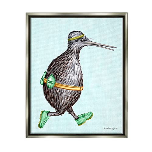 Kiwi Bird Jogging Exercise Clothing Sneakers Illustration Gray Floating Frame