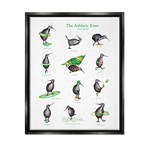 Athletic Kiwi Various Exercises Bird Drawings Chart Black Floating Frame