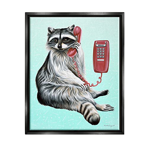 Raccoon Lounging Cord Phone Vivid Turquoise Background Black Floating Frame