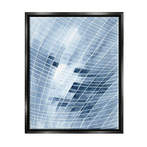 Modern Warped Blue Square Shapes White Lines Black Floating Frame