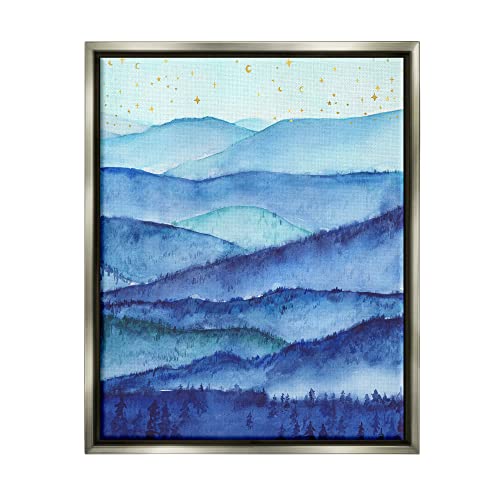 Blue Mountains Trees Scenery Shining Stars Sky Gray Floating Frame