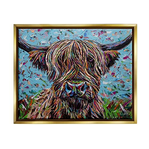 Highland Cattle Cow Layered Flecked Abstract Portrait Gold Floating Frame