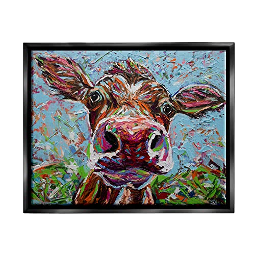 Bold Cattle Cow Kaleidoscopic Layered Farm Painting Black Floating Frame