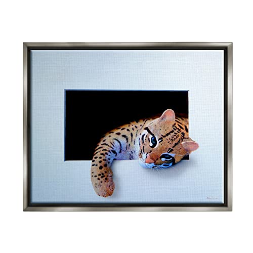 Baby Ocelot Cat Relaxing Paw Dark Mysterious Space Gray Floating Frame