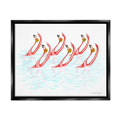 Six Flamingoes Birds Synchronized Swimming Floral Caps Black Floating Frame