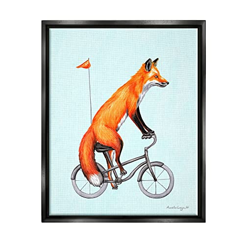 Eccentric Red Fox Riding Bicycle Biking Flag Black Floating Frame
