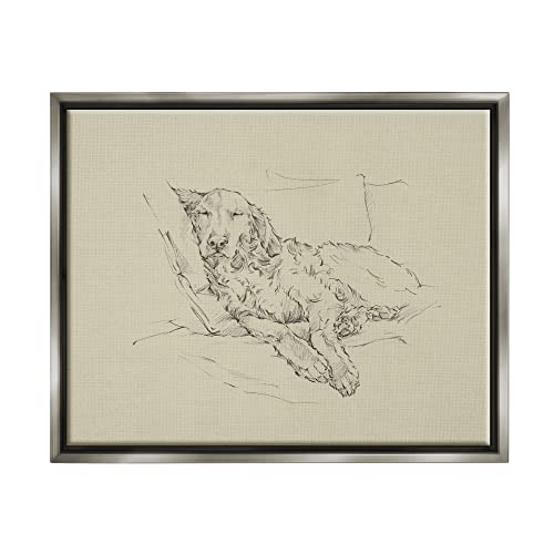 Peaceful Resting Labrador Dog Pencil Sketch Drawing Gray Floating Frame